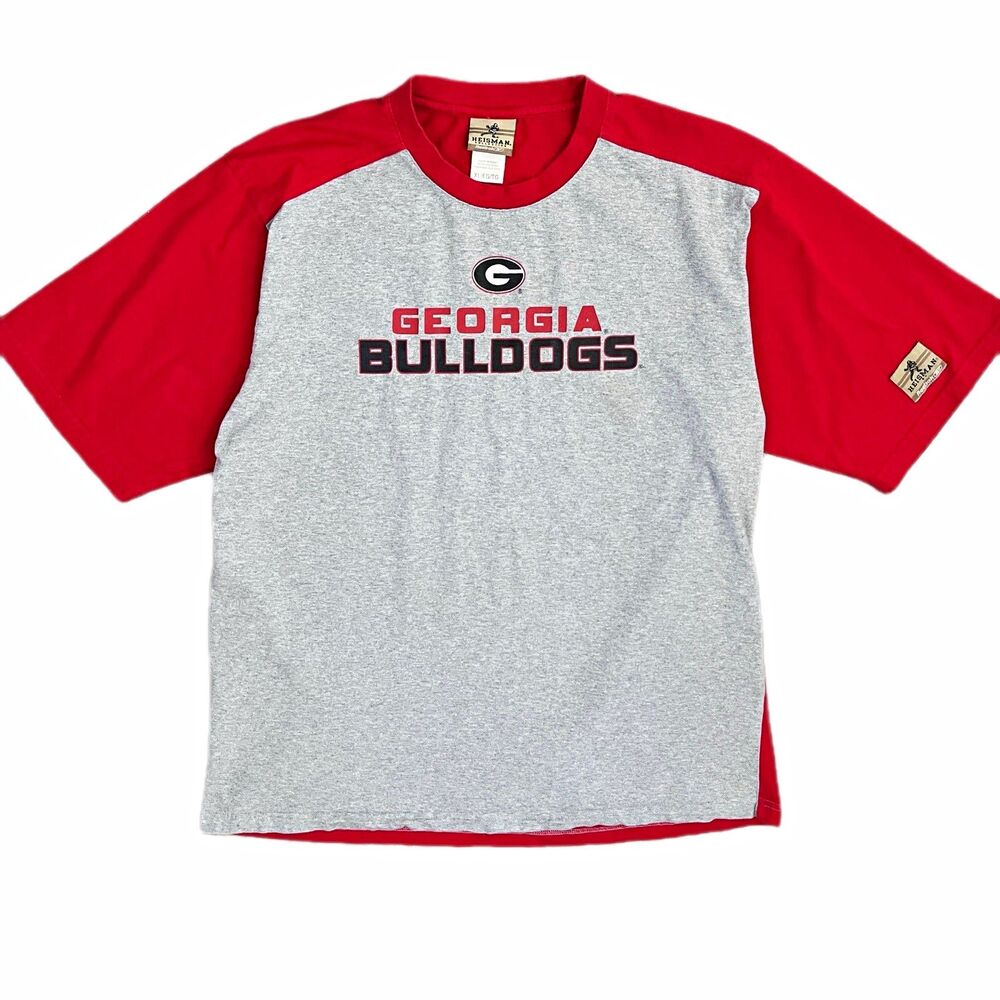 Reebok Heisman VTG Georgia Bulldogs Raglan Shirt Gray/Red Men’s XL 90’s Y2K NCAA